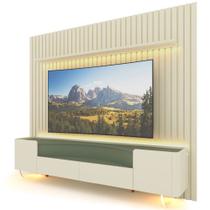 Painel Gelius Nobre e Rack Infinity com LED para TV de ate 85 polegadas pês de vidro OFF White Verde Floresta