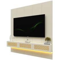 Painel Gelius Realce Native Home porta com tela em Rattan largura de 220 cm LED 100% MDF OFF White Painel Gelius Realce Native Home porta com tela em Rattan largura de 220 cm LED 100% MDF OFF White