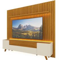 Painel Gelius Ripado Nobre e Rack Infinity com LED para TV de ate 85 polegadas pês de madeira Naturale OFF White