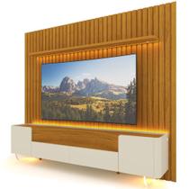Painel Gelius Ripado Nobre e Rack Infinity com LED para TV de ate 85 polegadas pês de vidro Naturale OFF White