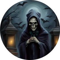 Painel Halloween Redondo de Terror Morte Mula sem Cabeça Tecido Premium Com Elástico Morte