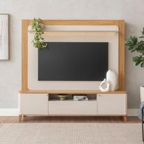 Painel Home Com Nicho TV Suporte LED Off White Tauari Amadeirado Moderno 190cm Painel Home Com Nicho TV Suporte LED Off White Tauari Amadeirado Moderno 190cm