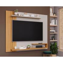 Painel Home p/ TV até 50 Pol Floripa c/ Prateleiras Ripado 161x135cm Off White/Nature - Permóbili