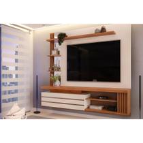 Painel Home p/TV até 55 Polegadas Marin c/ Prateleiras e Bancada 160x153cm Off White/Freijó - DJ Móveis