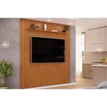 Painel Home p/TV até 65 Polegadas Pratic Ripado c/ Prateleira 223x240cm Freijo - DJ Móveis