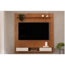 Painel Home p/ TV até 70 Polegadas Lexus Ripado c/ Prateleira e Nichos179x183cm Freijó/Off White - DJ Móveis