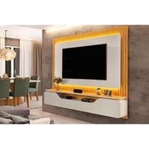 Painel Home p/ TV até 70 Polegadas Treviso Ripado 100% MDF c/ Led 210x180cm Bali/Cedro - DJ Móveis