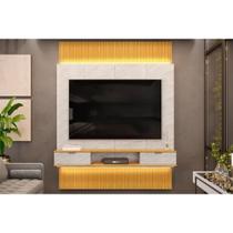 Painel Home p/ TV até 75 Polegadas Hit 1900 Extensível 100% MDF c/ Led de 240 a 290cm Cedro/Quartzo - DJ Móveis