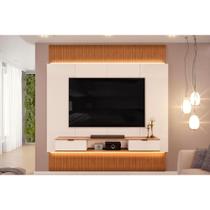 Painel Home p/ TV até 85 Polegadas Hit 2290 100% MDF Extensível c/ Led de 240 a 290cm Freijó/Off White - DJ Móveis