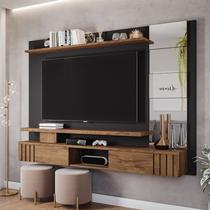 Painel Home Para TV 65 Polegadas MDF com Espelho 2 Portas 216cm Chumbo Preto Savana Murano