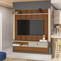 Painel Home para TV até 65" Lumini Freijo/Off White + KIT Fitas de LED CasaMadre