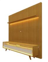 Painel Home para TV até 75 Polegadas Ripado com Pés de Madeira Rio para Sala Moderno