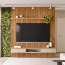 Painel Home Ripado Para TV Até 75 Polegadas 2.2 Com Nicho e Prateleira Nature Off White Espresso Móveis