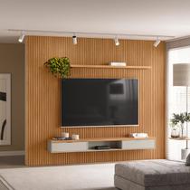 Painel Home Ripado Para TV Até 75 Polegadas 3.0 Com Nicho e Prateleira Nature Off White Linea Brasil