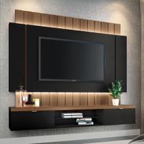 Painel Home Suspenso 1.8 para TV até 55" com Fita LED MDP/MDF Shawn Preto/Castanho G26 - Gran Belo