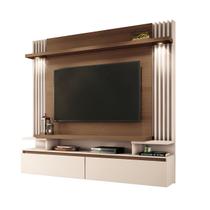 Painel Home Suspenso Detalhes Ripado 2 Luminárias Led Sala Estar TV Até 55 Polegadas 2 Portas Basculante 1 Prateleira Cosmo