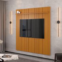 Painel home suspenso grande e alto Cle. 1.80m para TV até 75'' polegadas estilo listrado com prateleira cor Cedro rústico