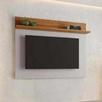 Painel Home Suspenso Para TV Até 50 Polegadas 1 Prateleira Sala de Estar Off White e Marrom Madeira