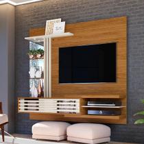 Painel Home Suspenso Para TV Até 55" 2 Portas Espelho Luz LED Sala de Estar Madetec Marrom Off White