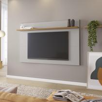 Painel Home Suspenso Para TV Até 60 Polegadas 1 Prateleira Sala de Estar Off White e Marrom Madeira