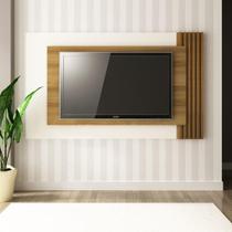 Painel Home Suspenso Para TV Até 65 Polegadas Detalhe Ripado Sala de Estar Marrom Claro e Off White