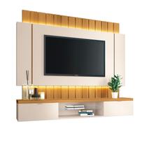 Painel Home Suspenso Ripado Led Sala Estar Quarto Escritório TV Até 55 Polegadas 2 Portas Basculantes E Prateleira De Vidro Illusion 1.8