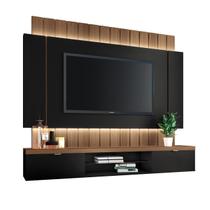 Painel Home Suspenso Ripado Led Sala Estar TV Até 55 Polegadas 2 Portas Basculantes E Prateleira De Vidro Illusion 1.8