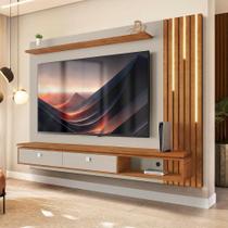 Painel Home Suspenso Ripado LED TV Até 80 Polegadas Off White Naturalle Hit Shop JM