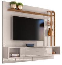 Painel Home suspenso Supreme 1.83m para TV até 60'' pol Off white / Canela prateleiras em vidro