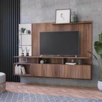 Painel Home Suspenso TV Até 60 Polegadas Sala Estar 2 Portas 4 Nichos 3 Prateleiras Marrom Madeira