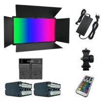Painel Iluminador de Led 50w Soleste U800+ RGB com fonte bivol+2 baterias F970+carregador duplo S Painel Iluminador de Led 50w Soleste U800+ RGB com fonte bivol+2 baterias F970+carregador duplo S