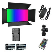 Painel Iluminador de LED 50w Soleste U800 RGB com fonte bivolt, 2 baterias F570, carregador simples L