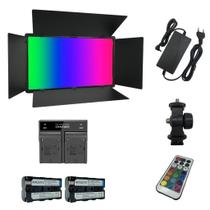 Painel Iluminador de Led 50w Soleste U800 RGB com fonte bivolt, 2 baterias F570 e carregador duplo L