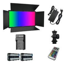 Painel Iluminador de LED 50w Soleste U800 RGB com fonte bivolt 2 baterias F570 e carregador simples T