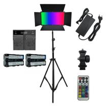 Painel Iluminador de Led 50w Soleste U800+ RGB com fonte bivolt+Tripé+2 baterias F570+carregador duplo S