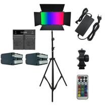 Painel Iluminador de Led 50w Soleste U800+ RGB com fonte bivolt+Tripé+2 baterias F970+carregador duplo S Painel Iluminador de Led 50w Soleste U800+ RGB com fonte bivolt+Tripé+2 baterias F970+carregador duplo S