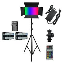 Painel Iluminador de LED 50w Soleste U800 RGB com fonte bivolt, Tripé 2m, 2 baterias F570 e carregador simples L