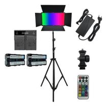 Painel Iluminador de Led 50w Soleste U800 RGB com fonte bivolt, Tripé2 baterias F570 carregador duplo T