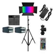 Painel Iluminador de Led 50w Soleste U800 RGB com fonte bivolt Tripé2 baterias F970 carregador duplo T