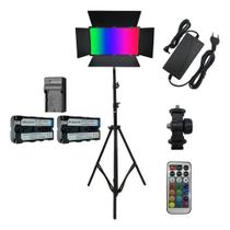 Painel Iluminador de LED 50w Soleste U800 RGB com fonte bivoltTripé2 baterias F570carregador simples T Painel Iluminador de LED 50w Soleste U800 RGB com fonte bivoltTripé2 baterias F570carregador simples T