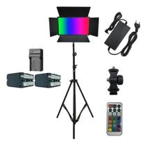 Painel Iluminador de LED 50w Soleste U800 RGB com fonte bivoltTripé2 baterias F970carregador simples T Painel Iluminador de LED 50w Soleste U800 RGB com fonte bivoltTripé2 baterias F970carregador simples T