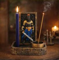 Painel Incensário Porta Velas Orixá Ogum Umbanda Resina ! Preto Azul E Ouro Ogum Painel Incensário Porta Velas Orixá Ogum Umbanda Resina ! Preto Azul E Ouro Ogum