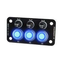 Painel Interruptor 3 Funções com Fusível LED azul 12-24v