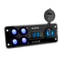 Painel Interruptor 4 Funções Voltímetro e USB LED Azul 12-24v