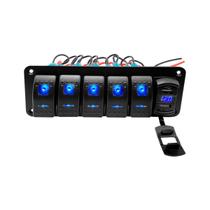 Painel Interruptor 5 Funções com USB Duplo LED Azul 12-24v