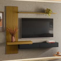 Painel Italy Ripado P/Tvs até 65 Polegadas 180cm Tv na Parede Nicho C/Portas Basculante Cedro/Preto - Olivar Móveis