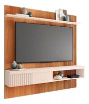 Painel Jade Para Sala Tv Até 65 Polegadas Com Prateleira Porta De Correr E Nicho Cor Freijó Off - Caemmun