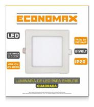 Painel Led 12W Economax Embutir Quadrado Branco Frio 6500k