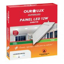 Painel LED em embutir 12W 6500K Quadrado - Ourolux