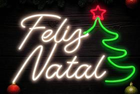 Painel LED Feliz Natal Árvore Iluminada Verde